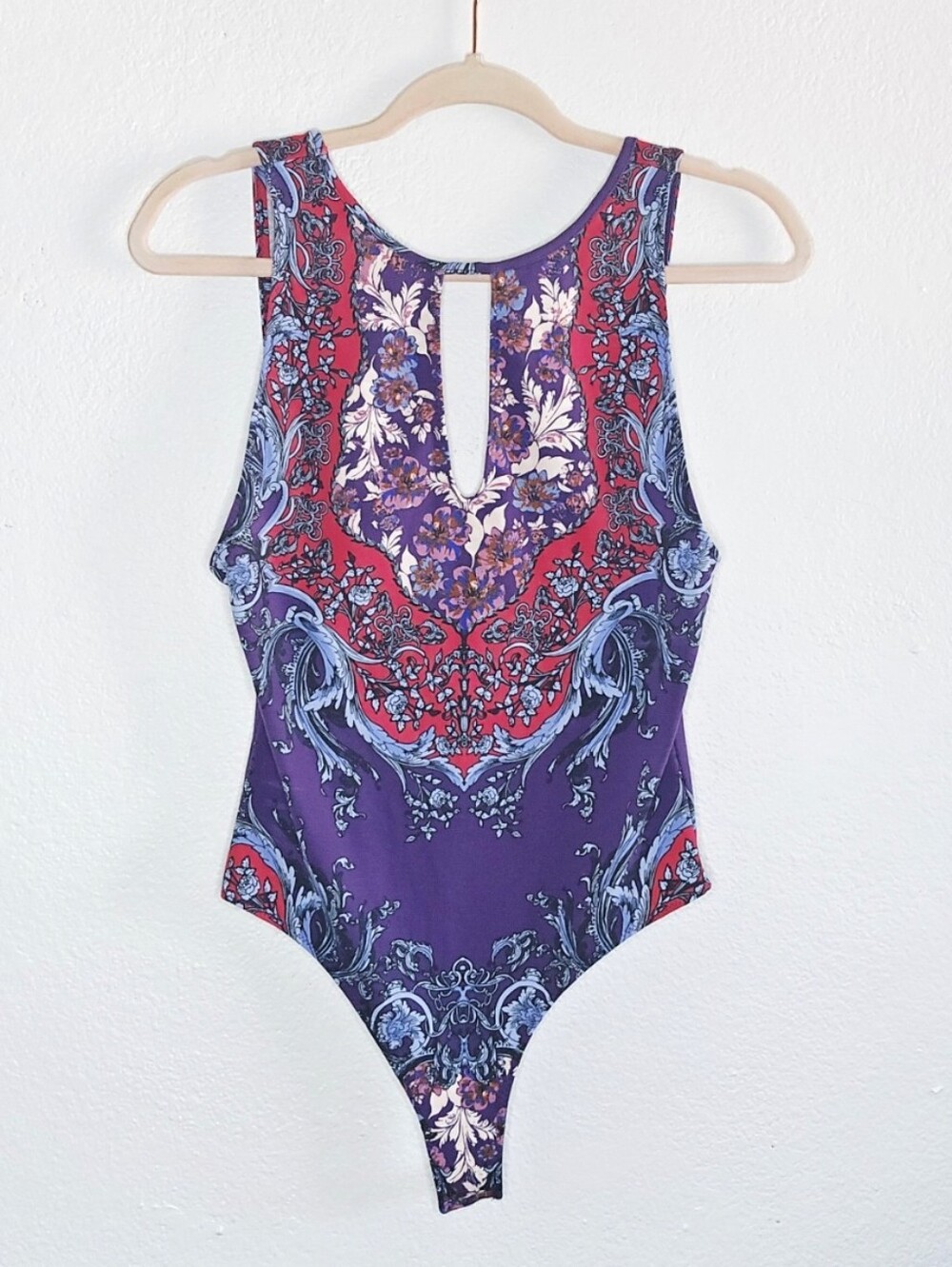 Intimately Free People All The Party Paisley Floral Stretch Thong Bodysuit Small